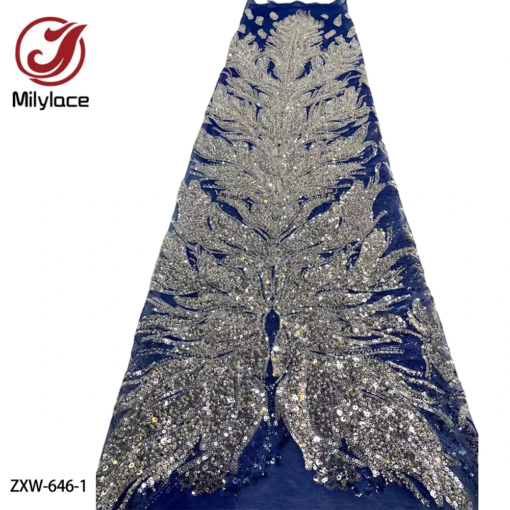 

Latest Beaded Lace Fabric High Quality African Lace Fabric French Sequins Lace Fabric Materials for Wedding Dress ZXW-646
