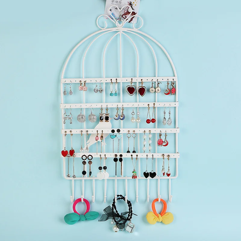 2 Layers Iron Earring Storage Display Stand Jewelry Storage Organizer for Necklace Holder Simple Style Wall Hanging Jewelry Rack