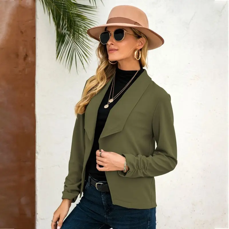 Women Solid Colors Buttonless Blazer Formal Clothing All Match Commute Casual Short Suit 2021 Office Lady New Fashion Blazers