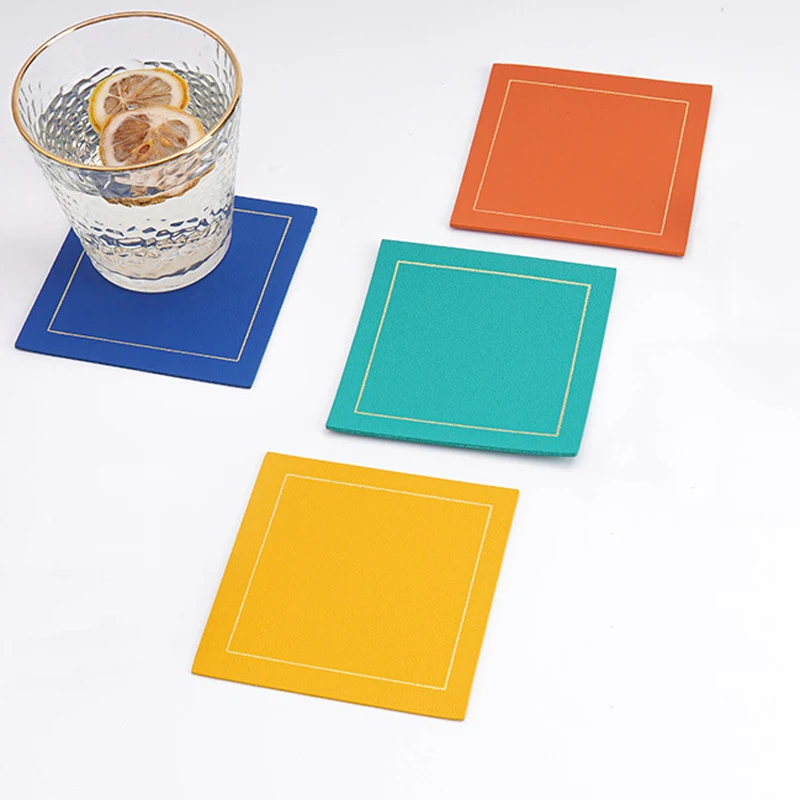 

Candy Color PU Leather Coasters Table Decoration Square Pad Waterproof Non-slip Heat Insulation Placemat Kitchen Accessories