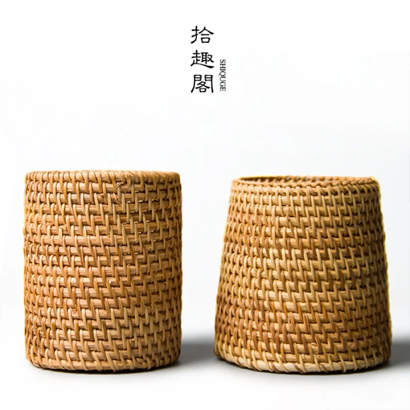 

Handmade Vine Woven Six Gentleman Pen Holder Tea Utensils Rattan Autumn Tea Barrel Tea Art Decoration Storage Kombucha Supplies