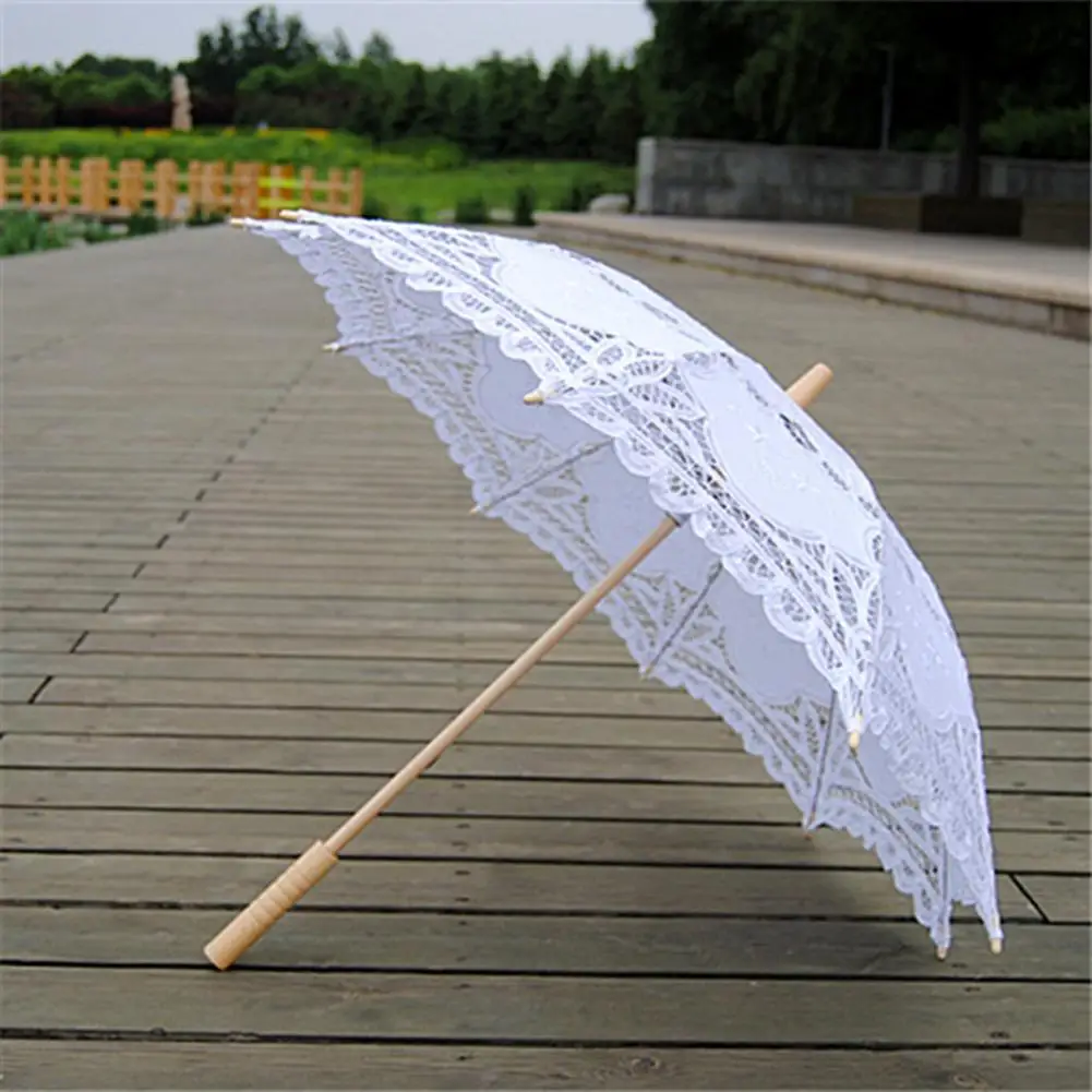 

New Sun Umbrella Cotton Embroidery Bridal Umbrella White Ivory Lace Parasol Umbrella Decorative umbrella for wedding