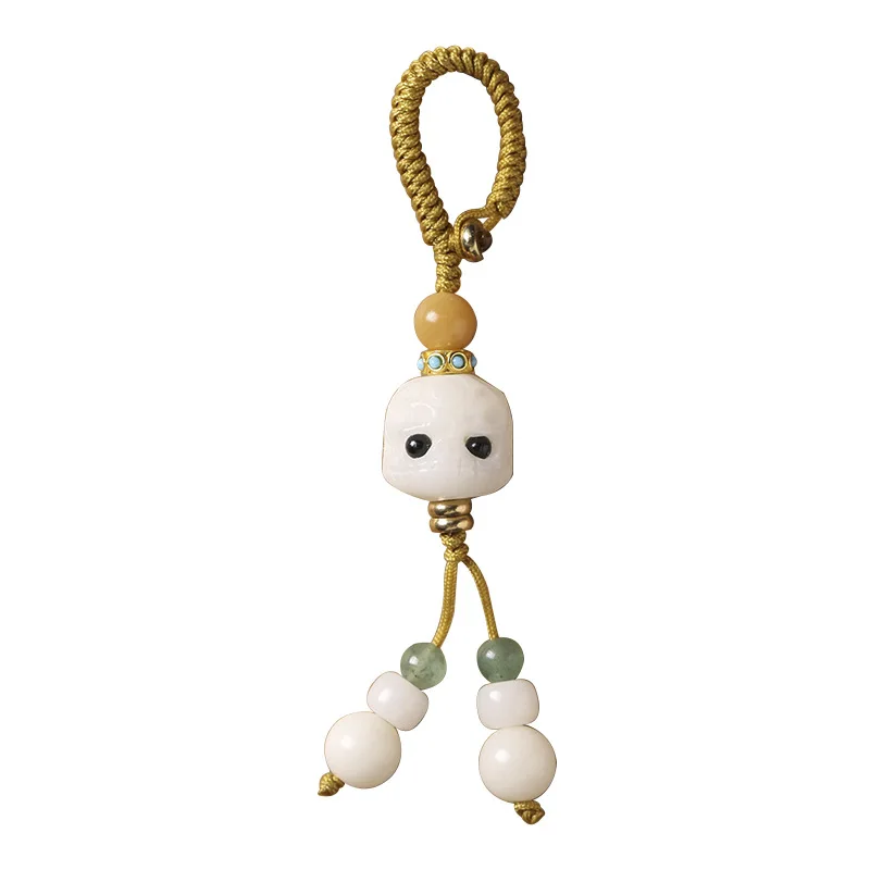 

Natural white jade Bodhi root DIY cute personality dumb key chain pendant couple Fu Lu bag hanging creative lanyard