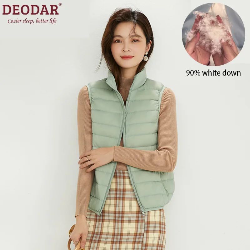 

DEODAR Spring Autumn Women Ultra Light Thin 90% White Duck Down Vest Warm Winter Slim Waistcoat Plus Size Parka Female S-4XL