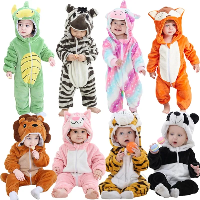 

0-2Y Newborn Baby Rompers Autumn Winter Warm Fleece Baby Boy Costume Baby Girls Clothing Animal Overall Baby Halloween Jumpsuits
