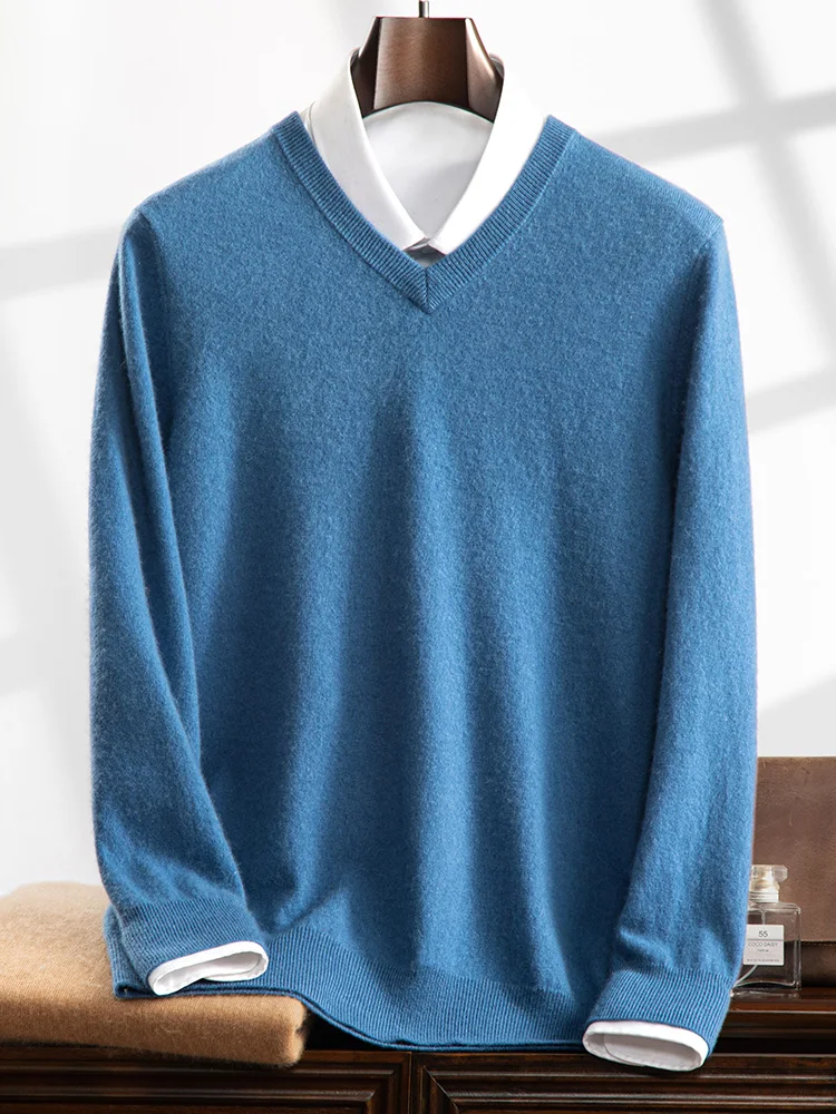 Роскошный мужской свитер из 100% кашемира осень-зима базовый пуловер с v-образным