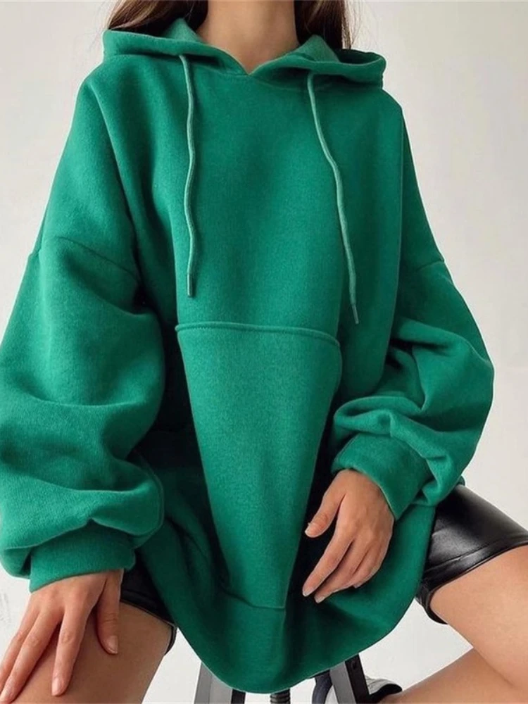 

Sweatshirts Ladies Tops Fashion Recreational Autumn Hooded Collar Pullover Solid Color Loose Long Sleeves Drawstring Tenafeicc