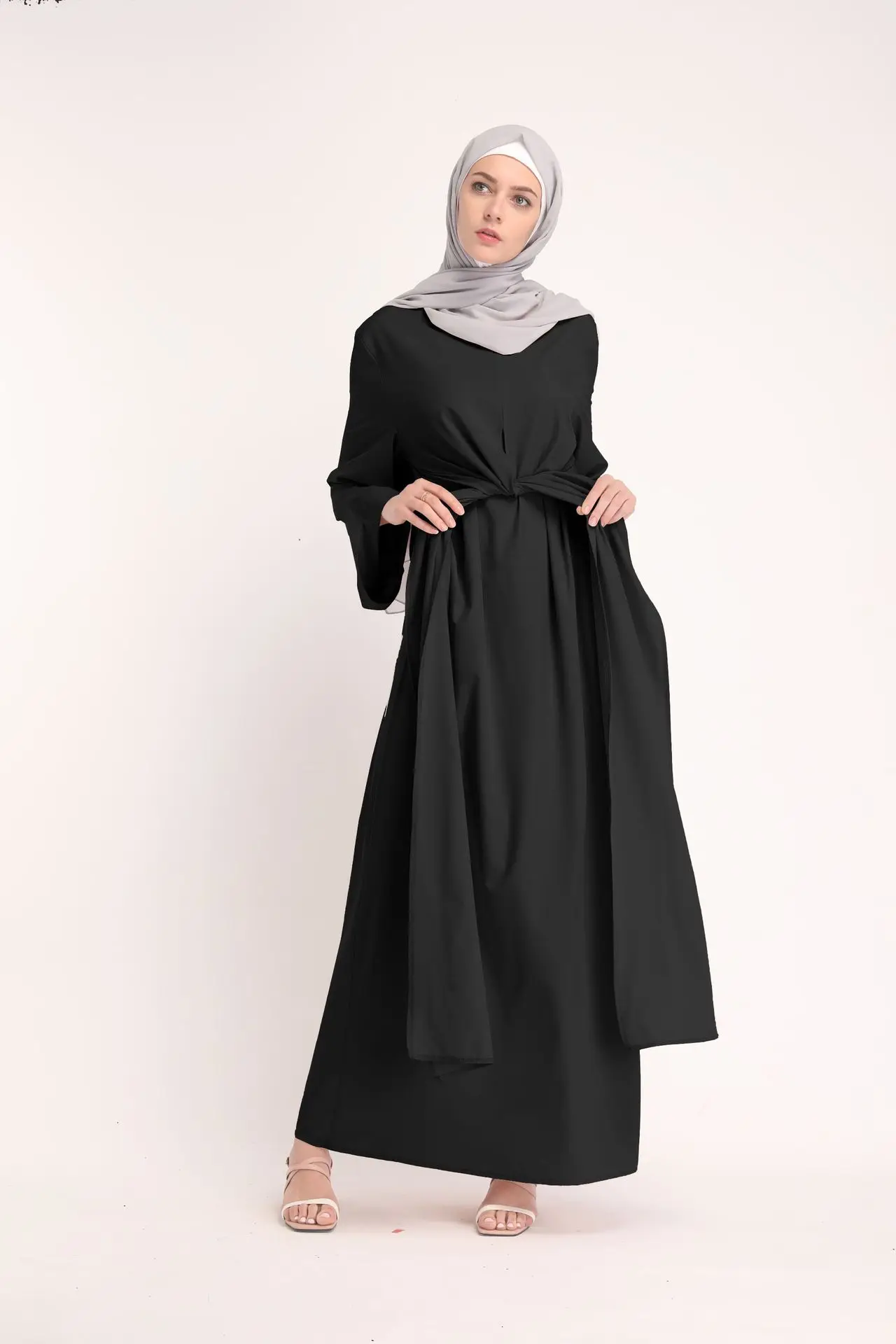 Женская мусульманская одежда Дубай, Бандажное платье-кафтан, мусульманский кафтан с открытой передней частью, арабское платье, Марокканско...