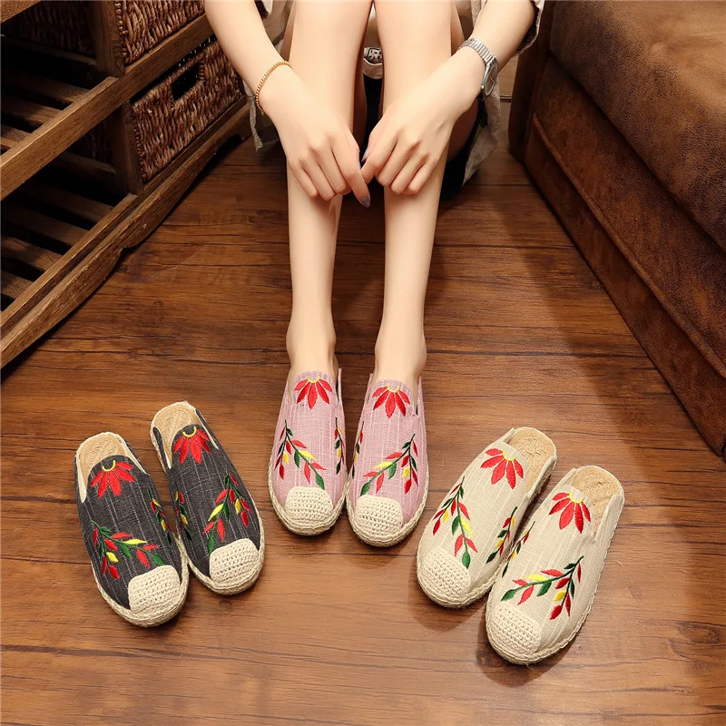 

Лоферы, тапочки, мягкая обувь на плоской подошве, женские сланцы, низкий комфорт, рыбалка, искусственная вышивка, конопляная мягкая обувь