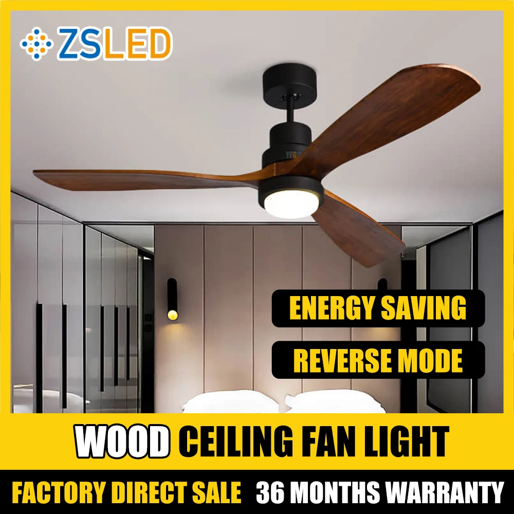 

Wood Large Fans DC Ceiling Fan With LED Light And Remote Control Chandeliers For Living Room Electric Hotel Ventilator Lamp