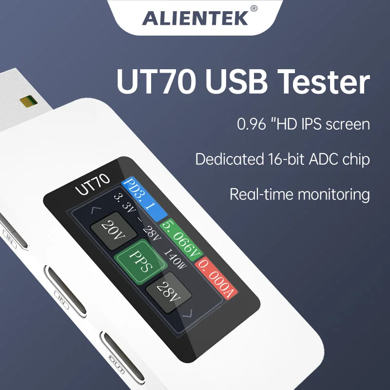 ALIENTEK UT70 USB-тестер цифровой вольтметр амперметр измерение емкости дисплей