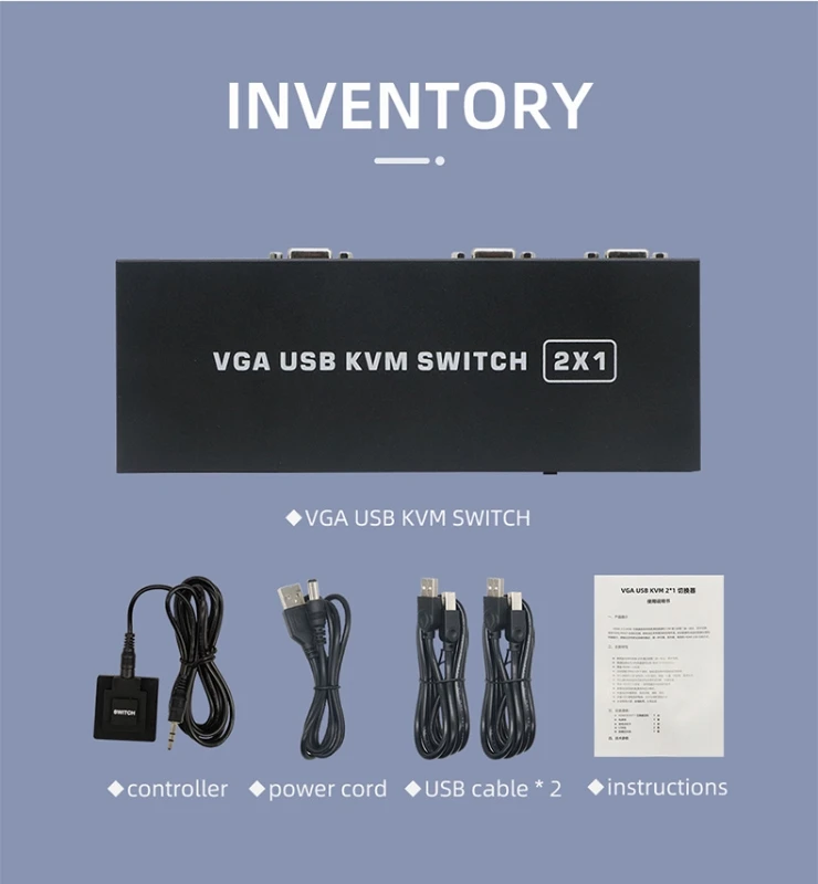 

Док-станция KVM VGA 2 в 1 выход, USB-переключатель, хаб для совместного использования принтера, адаптер монитора, KVM-конвертер + 3 кабеля