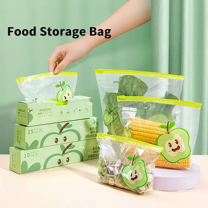 

20/15/10pcs Reusable Fresh Zipper Bag Food Grade Plastic Storage Bags Fruit Vegetable Sealing Container Freezer Camping Kitchen