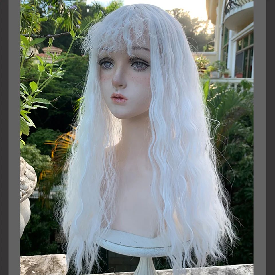 HOUYAN Synthetic long curly hair synthetic wig pure white black female bangs cosplay Lolita natural party wig heat-resistant