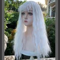 houyan synthetic long curly hair synthetic wig pure white black female bangs cosplay lolita natural party wig heat resistant