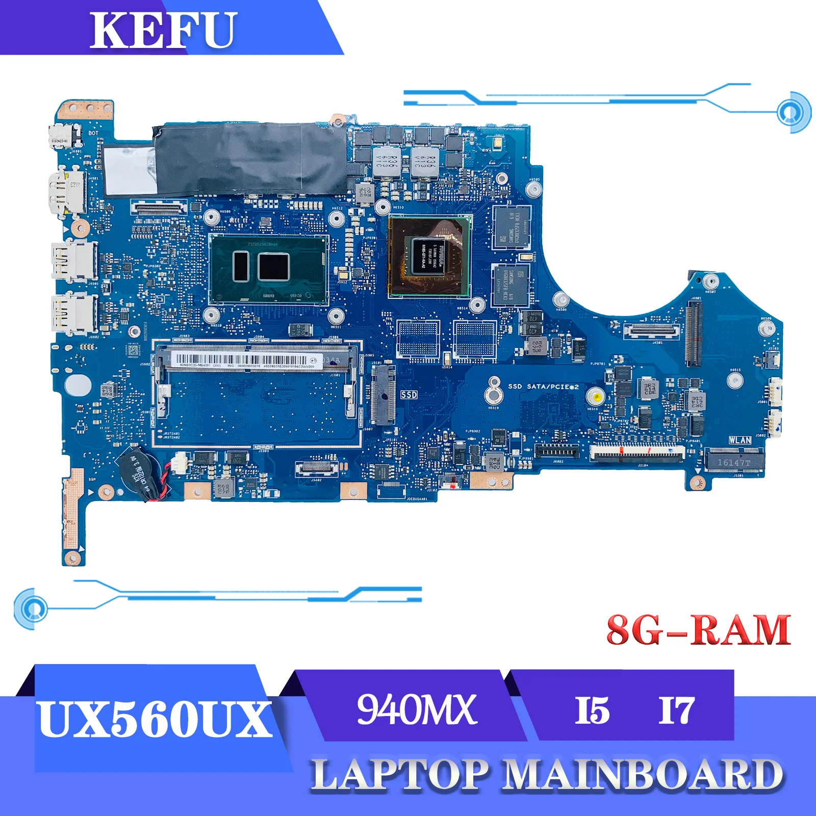 

Материнская плата KEFU UX560UX, Оригинал Материнская плата ASUS, ZenBook Flip UX560U, UX560UQ, UX560UQK с материнской платой для ноутбука 8GB-RAM I7-7500U GT940M