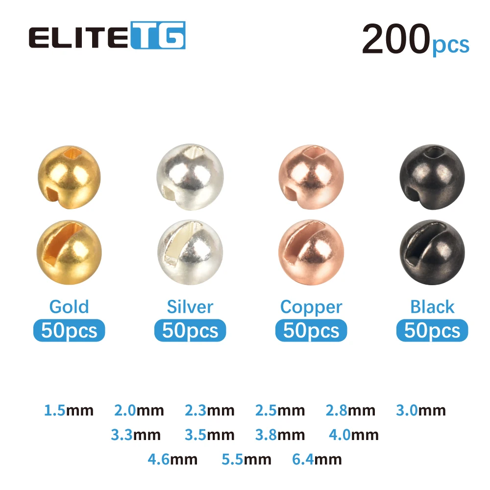 Фото Набор вольфрамовых бусин Elite TG, 200 шт., 1.5-3.5 мм, с прорезями, для вязания мушек, 4 цвета/50 шт. №2