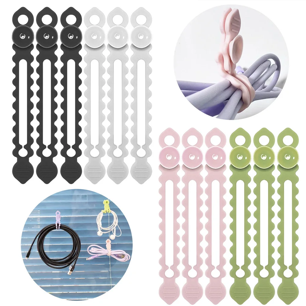 

Silicone Cable Winders Strap Belt with Suction Cup Wire Cord Organizer for Earphone Management Charging Data Cable Tie Clip