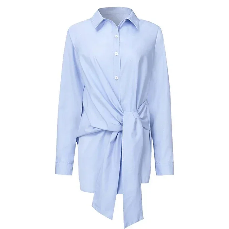 Элегантная женская рубашка с длинным рукавом модная новинка однотонная блузка