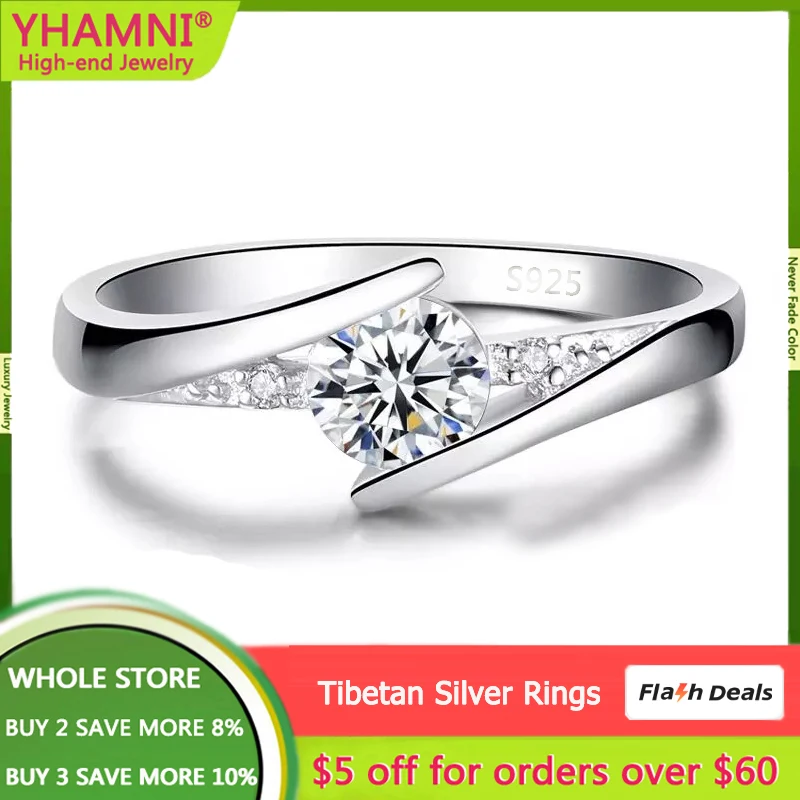 Купи With Credentials Original White Tibetan Silver 925 Ring Simple Round Clear Cubic Zirconia Rings for Women Trendy Wedding Jewelry за 299 рублей в магазине AliExpress