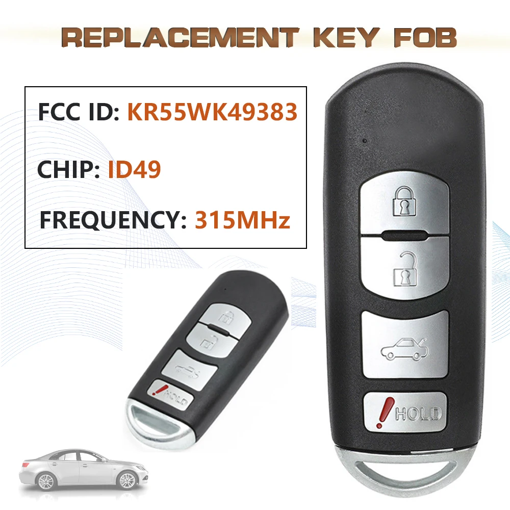 

KEYECU 315MHz FCC:KR55WK49383 Smart Remote Key Fob 4 Button for Mazda 6 2009 2010 2011 2012 2013 System VDO ID49 Chip