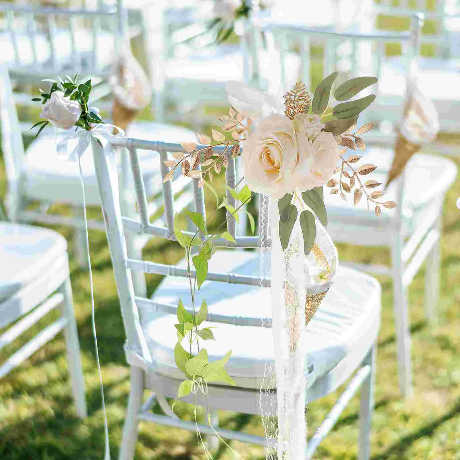 

Exquisite Artificial Romantic Floral Wedding Chair Decor Flower Adornment