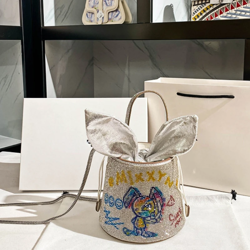 Fashion Rhinestone Handbags for Women 2023 Designer Luxury Sac a main Femme Sparkle Mini Bucket Shoulder Ladies Hand Bags