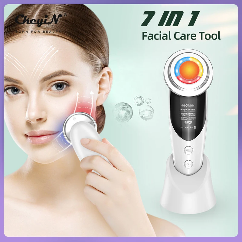 

CkeyiN 7 In 1 EMS Face Massager Radio LED Light Therapy Sonic Vibration Wrinkle Removal Skin Tightening Skin Care Beauty Machine