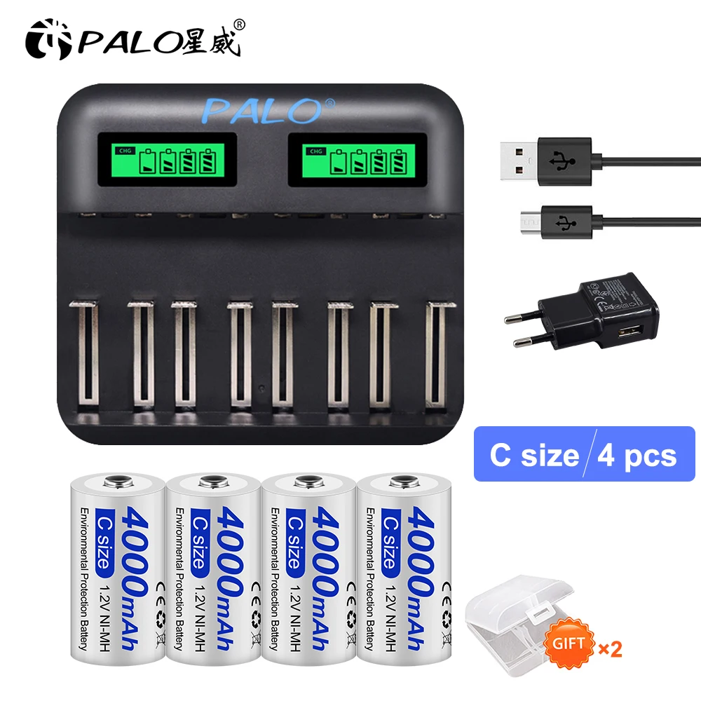 

PALO 1.2V C Size Rechargeable Battery R14 LR14 Type C Battery Batteries NI-MH Rechargeable C Cell for Flashlight Gas Cooker