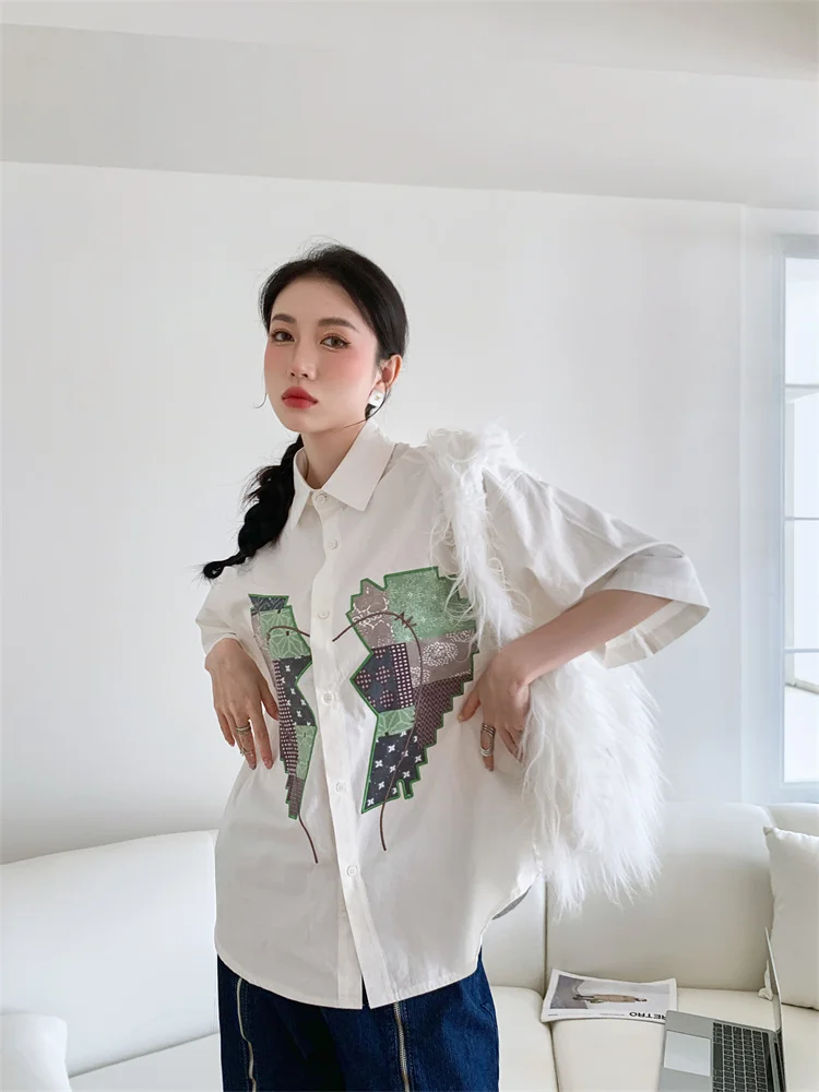 

ZCSMLL Embroider Designer White Button Up Shirt For Women 2022 Summer Top Baggy Collared Shirt Blouse Fashion Clothing