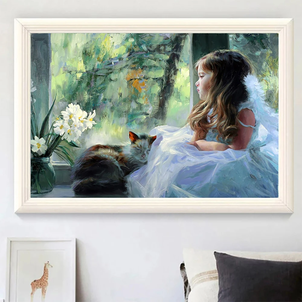 

Little Girl and Cat Canvas Posters and Prints HD Canvas Painting Modern Wall Art Bedroom Living Room Home Decortion Picture