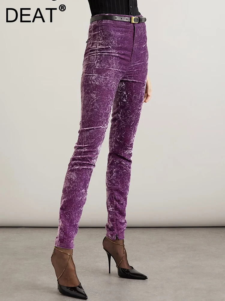 

DEAT Fashion Women's Pencil Pants New Slim High Waist Solid Color Button Fly Pockets Velvet Trousers Female Autumn 2023 17A4844