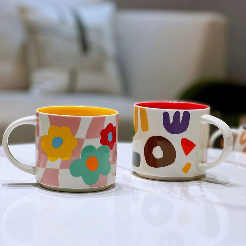 

450ml Creative Mug Candy Color Coffee Milk Cup Hand-painted Couple Office Home Drinking Cup Microwave Safe Random Color