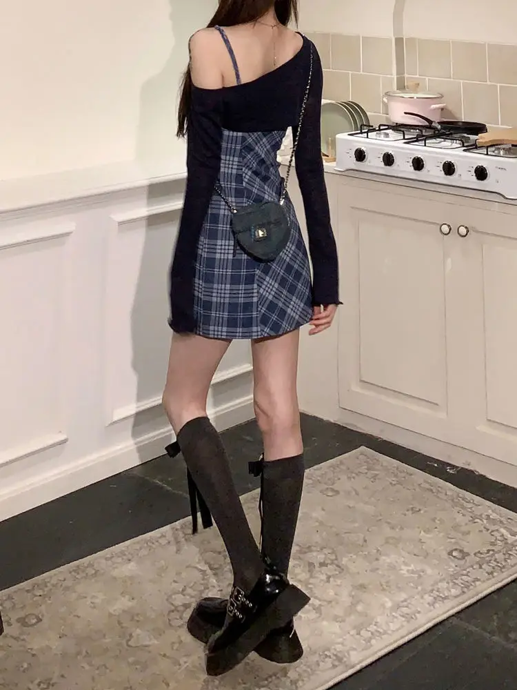Женское платье с подтяжками в клетку летнее Новое милое и острые стройнящие