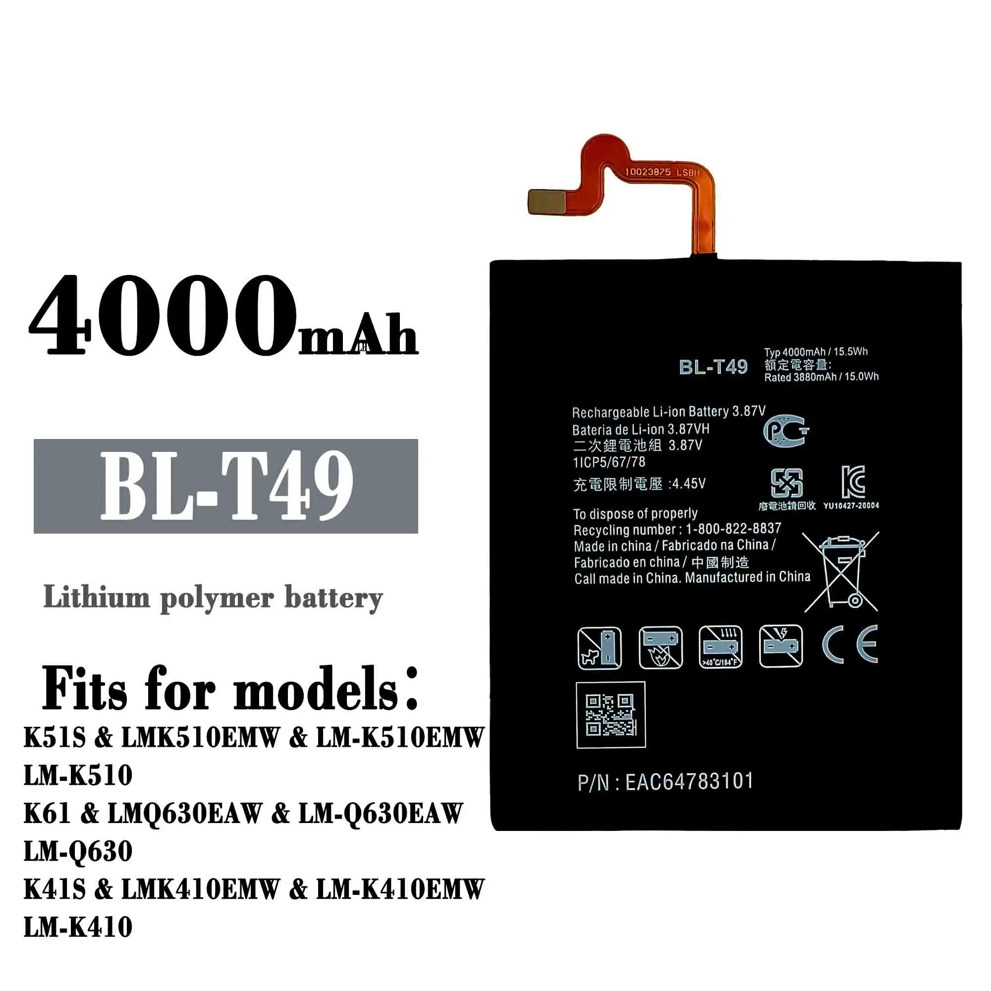 

100% NEW 4000mAh BL-T49 For LG K510 K51S K61 K41S LM-K410BMW LM-K510BMW LM-K51 High Quality Battery