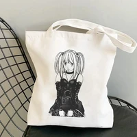 shopper bags misa amane death note anime graphic ladies canvas tote bags shopping bag handbags cloth women reusable shoulder bag