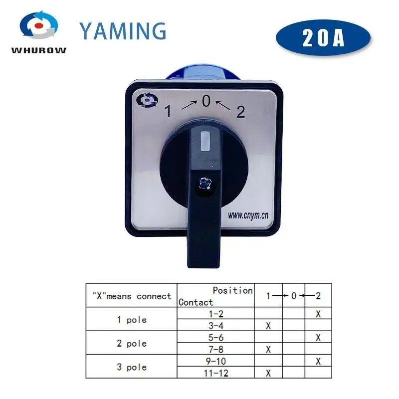 LW26-20 Электрический 2/3/4/6/7-позиционный серебряный контакт 20A 660 В 3-полюсный поворотный кулачковый переключатель управления LW28-20 YMW26-20/3