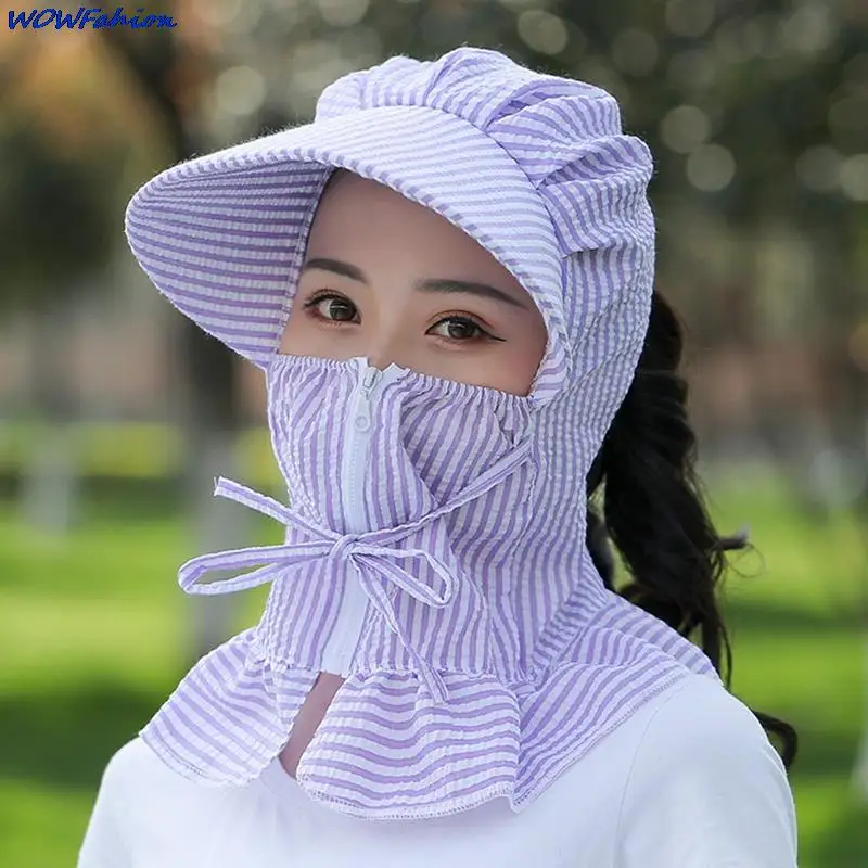 

Anti-UV Sun Hat for Women Multi Function Hat Lady Striped Wide Brim Visor Cap Female Neck Protect Riding Hunting Hat