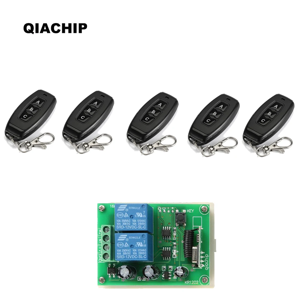 

QIACHIP 433.92Mhz Universal Wireless Remote Control Switch DC 12V 2CH RF Relay Receiver Module + RF Transmitter Remote Control