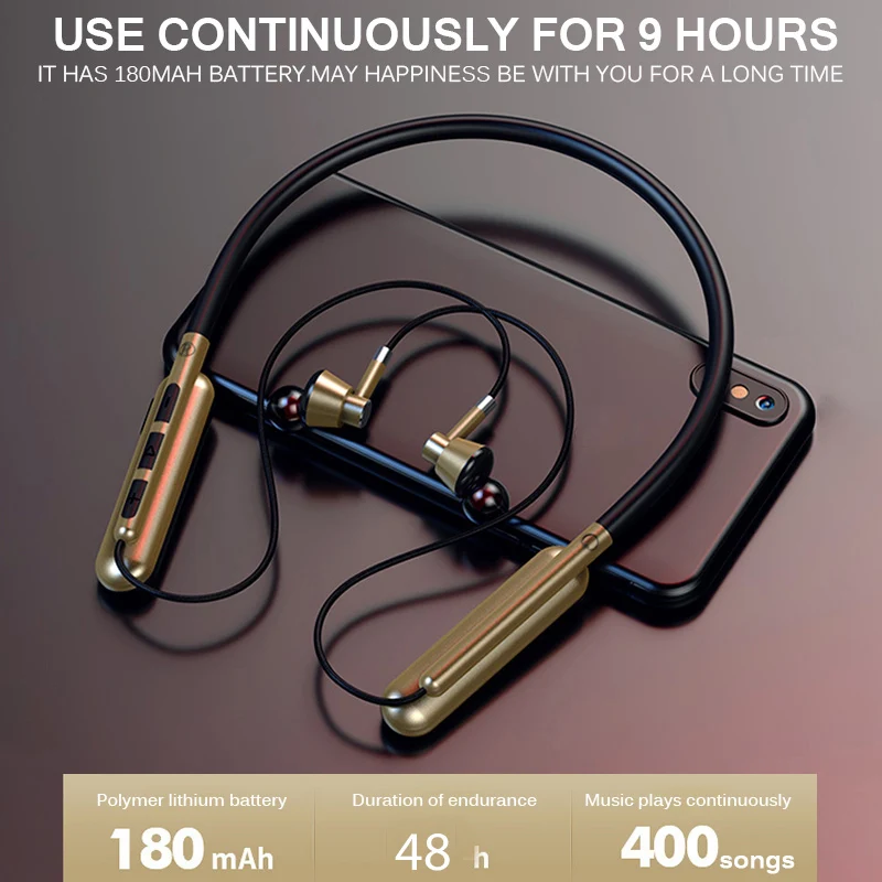 

IPX6 Waterproof Bluetooth Earphones Neckband Earphones Wireless Bluetooth Headset with 32G SD Card Expansion 2 Pairs of Earphone