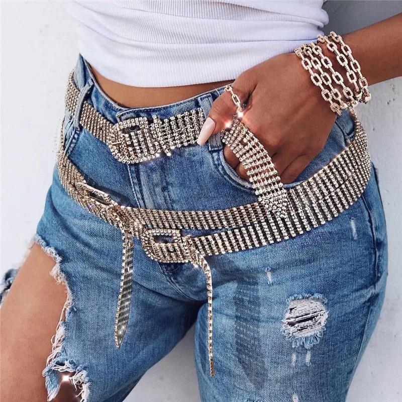 

Goth Rhinestones Dance Belt Western Cowgirl Cowboy Punk Luxury Diamond Studded Strap Crystal Belts For Jeans Pants