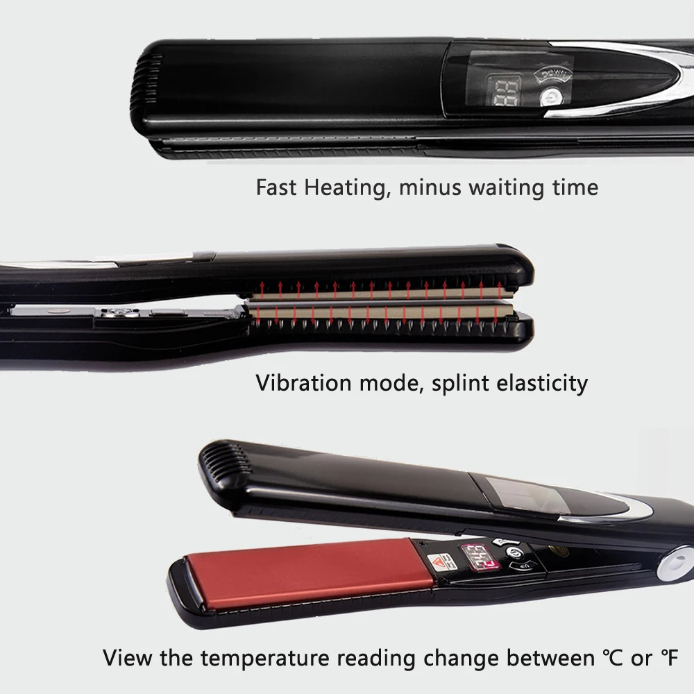 Высокотемпературный утюжок для волос 470 ° F титановый вибрирующий Кератиновый