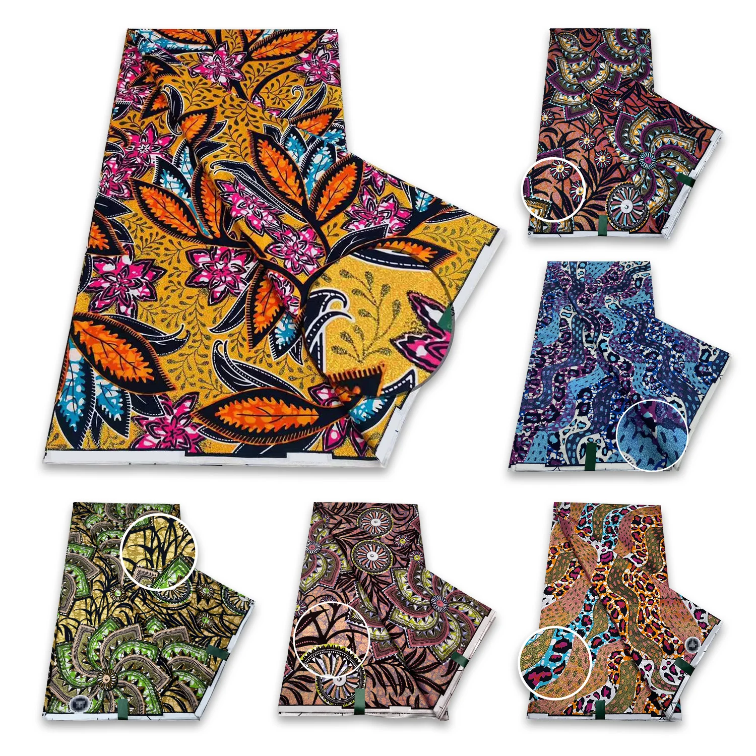 

New Grand African Wax Glitter Glam Fabric Cotton Ankara Batik Material Good Quality Pagne Blue Color For Sewing Wedding Dress