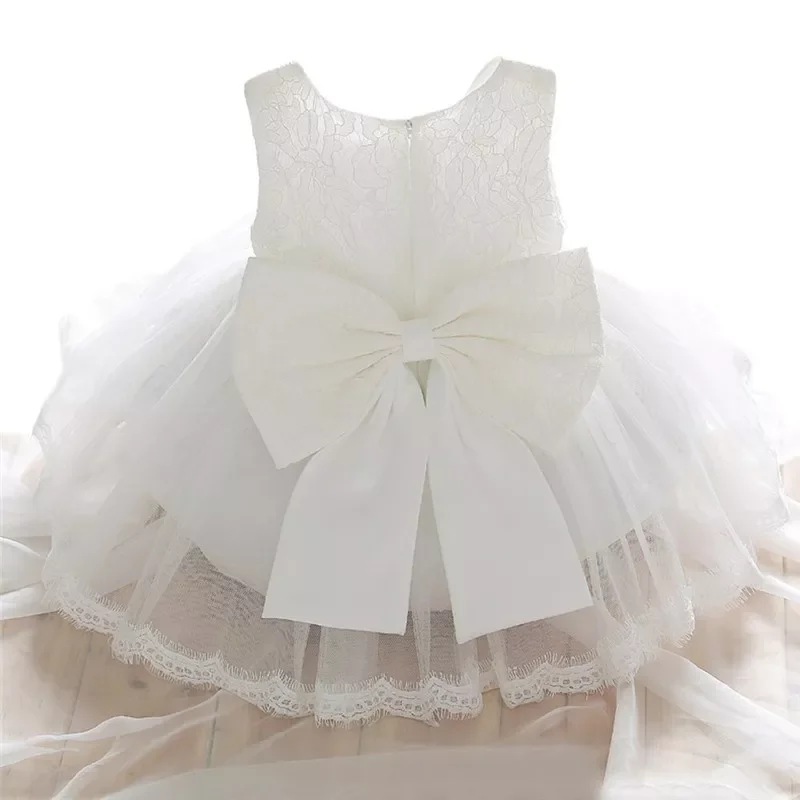 Newborn Baptism Dress for Baby Girl White First Birthday Party Wear Cute Sleeveless Toddler Girl Christening Gown Clothes