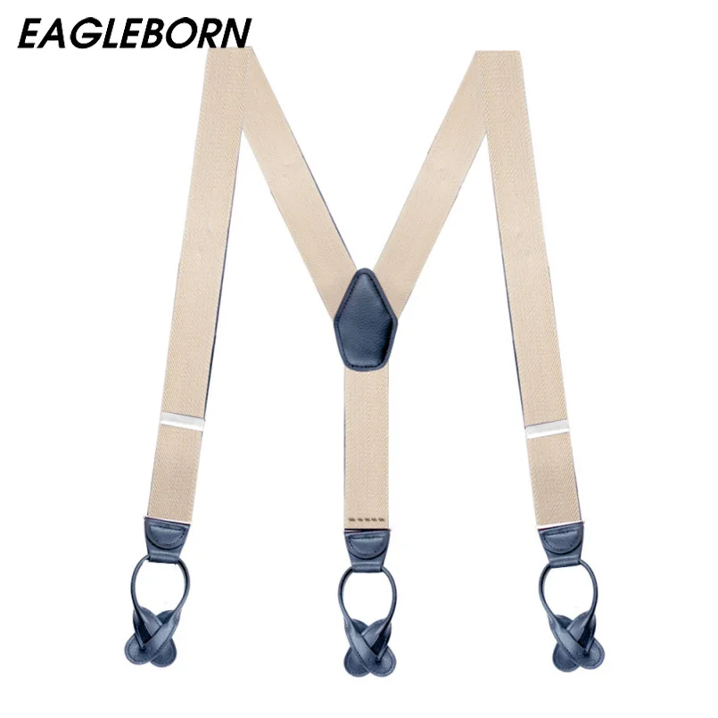 

6 Buttons Suspenders Man Braces Adjustable Elastic Suspenders Bretelles Y-Back Ligas Tirantes 3.5*120cm Blue Black Brown Navy