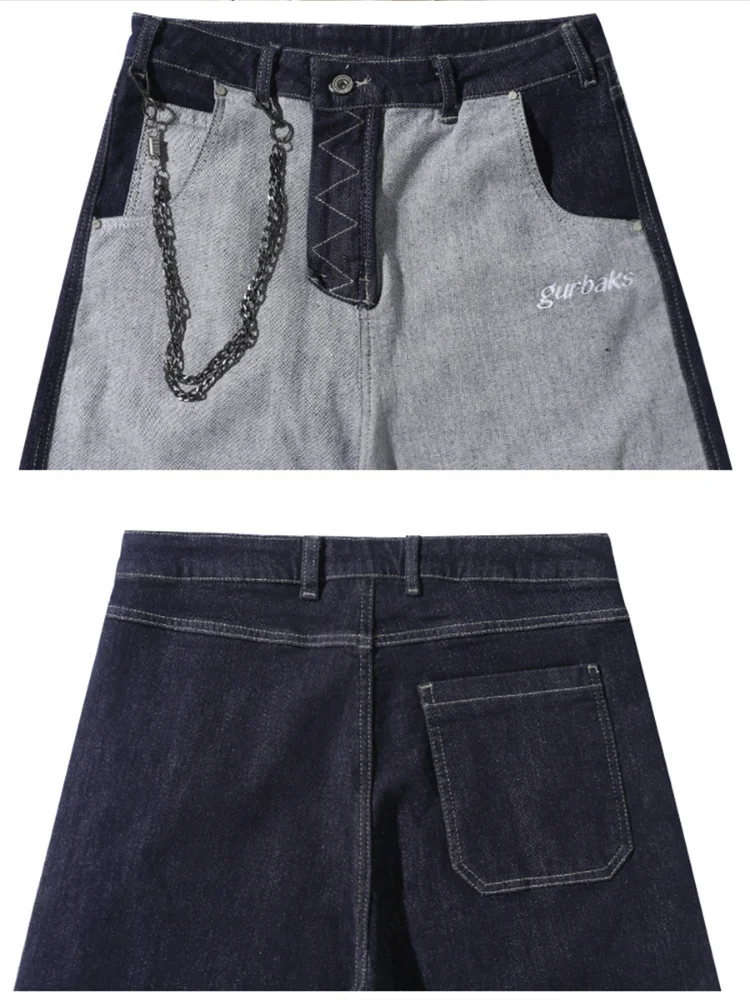 Four Seasons American Colorblock Jeans Men's Trend Wide Leg Loose Pants High Street Pants Fashion Streetwear Ins Hot Sale JEANS