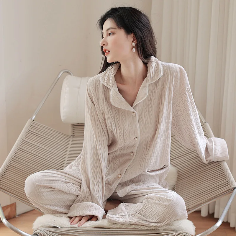 Winter Homewear Nightwear For Women Velvet Thick Pjs Pajamas Set Sleep Suit Two-Pieces Set Pyjamas Long Sleeves Sleepwear