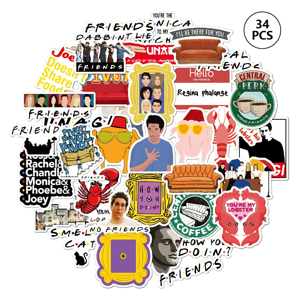 

50pcs Friends TV Show Stickers Cartoon graffiti decal Car Guitar skateboard Motorcycle laptop Luggage phone DIY kid toy gift