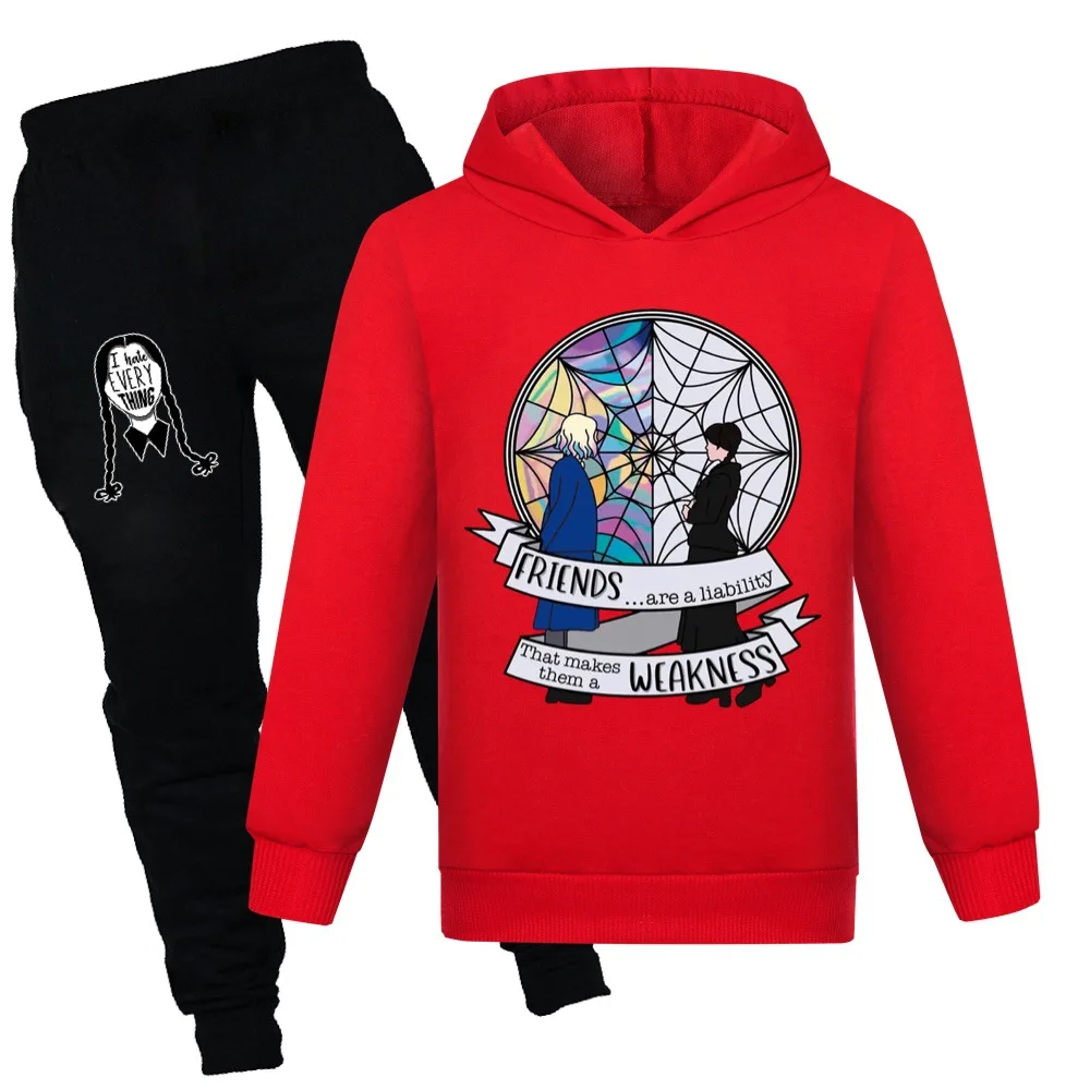 

Children's Spring and Autumn Suit 3-12 Years Old Boy Girl Wednesday Family Hoodie Coat + Pants 2 Piece Sweatshirt Girl's Clothes