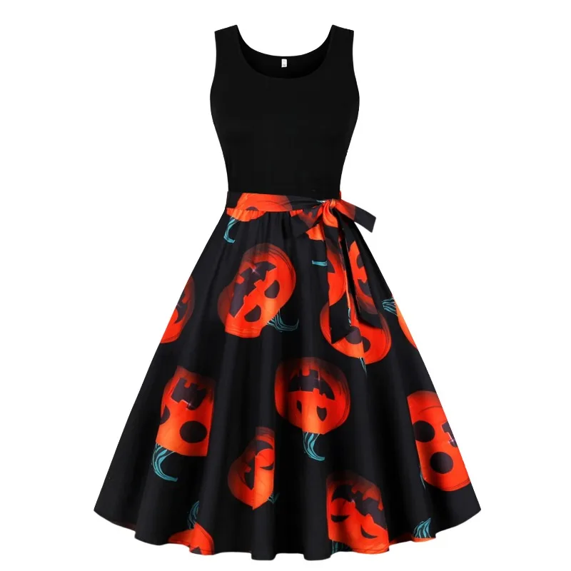 Женское Винтажное Платье С Принтом На Хэллоуин Удобное Повседневное Длиной До